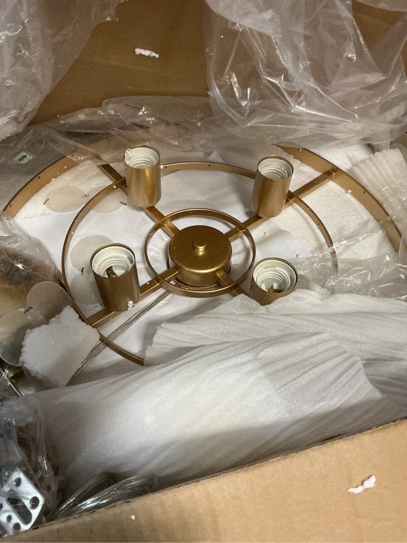 Condition photo showing As Is for Shell Chandelier, White and Gold Chandelier Light Fixture with 4 Lights Capiz Seashell Pendant for Foyer,Kitchen Island,Entryway,Dining Room (18" Coastal Chandeliers) White Gold 4 Light Capiz Shell Chandelier