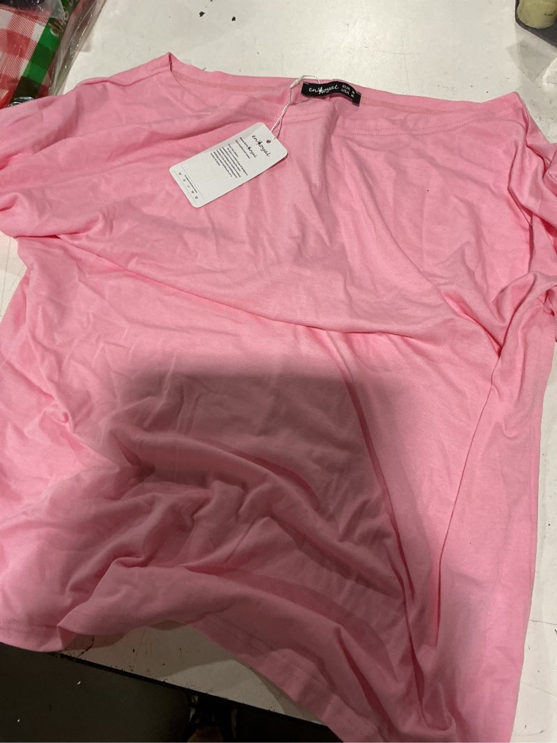 Condition photo showing New/Like New for eniloyal off the shoulder tops for women short sleeve trendy t shirts loose batwing summer going out oversized blouse tunic medium pink