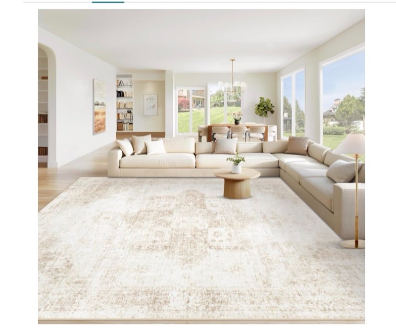 (similar to )area rug 9x12 washable rug, vintage boho medallion rugs non-slip soft low pile large distressed rug indoor retro carpet for living room bedroom dining room home office (beige, 9'x12')