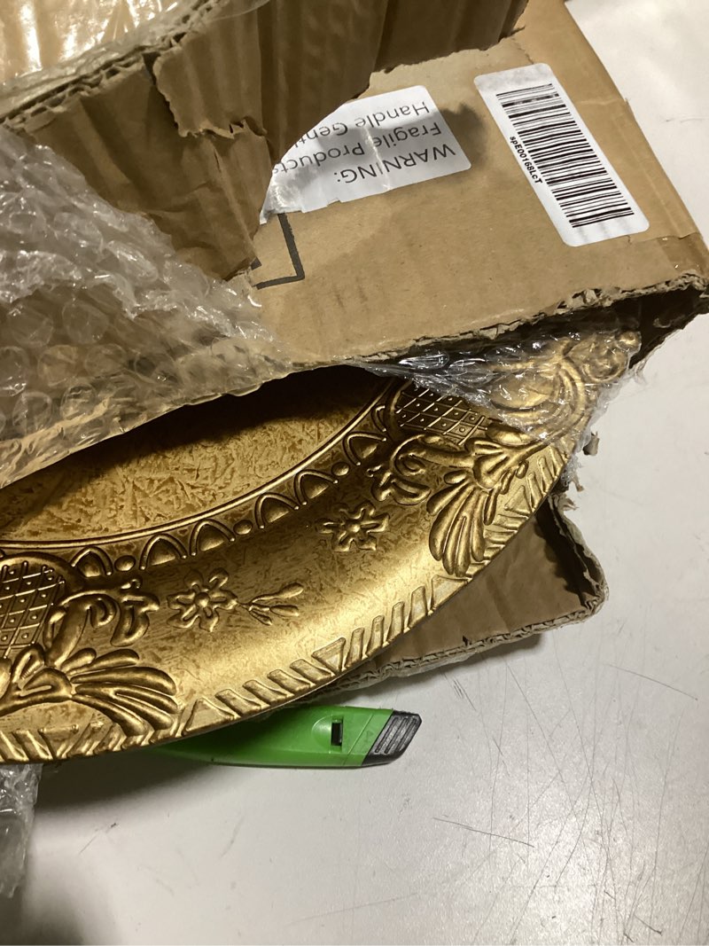 Condition photo showing Good Condition for mifoci antique gold charger plates set of 24 plastic gold chargers for dinner plates decorative 13" round plate bulk with embossed rim for dinner, party, wedding