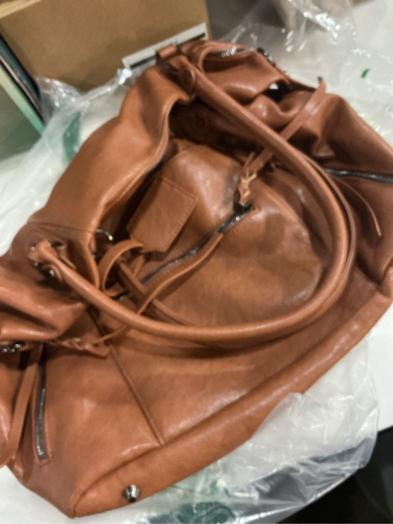 Condition photo showing Good Condition for women's large tote bag city tote bag purse with zipper women vegan leather hobo handbags with adjustable strap brown