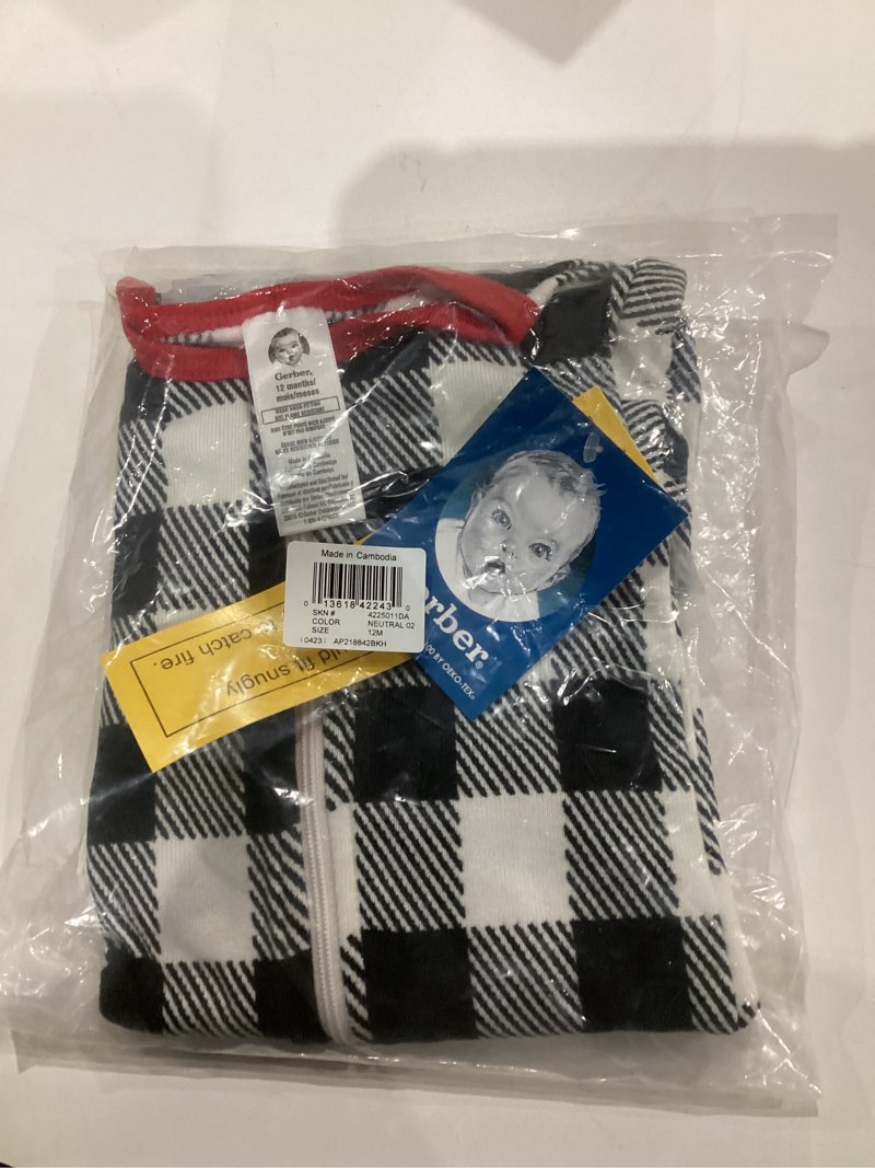 Condition photo showing New/Like New for Gerber unisex-baby Holiday Family Matching Pajamas Toddler 1-Piece 12 Months Black/Red Buffalo Check