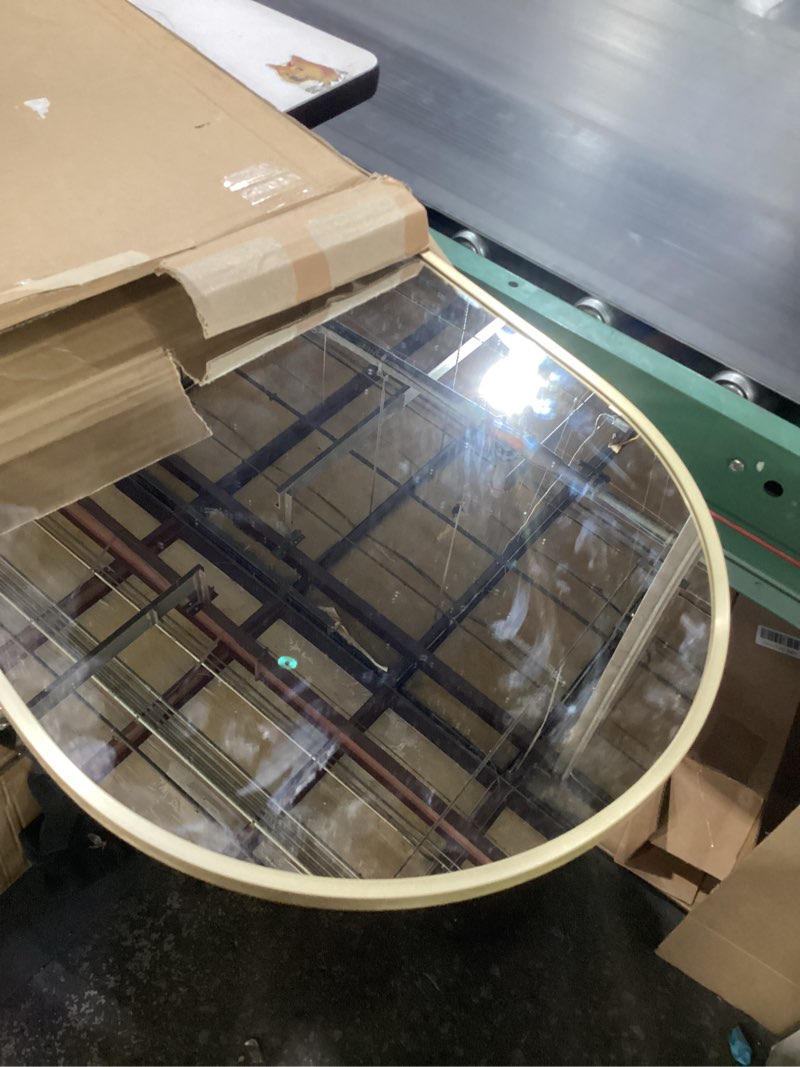 Condition photo showing As Is for Delma Full Length Mirror, Large Floor Mirror for Wall, Bedroom, Bathroom, Living Room with Aluminium Frame (Stand, Arch 56x20-Gold) Gold Frame 56"L x 15"W