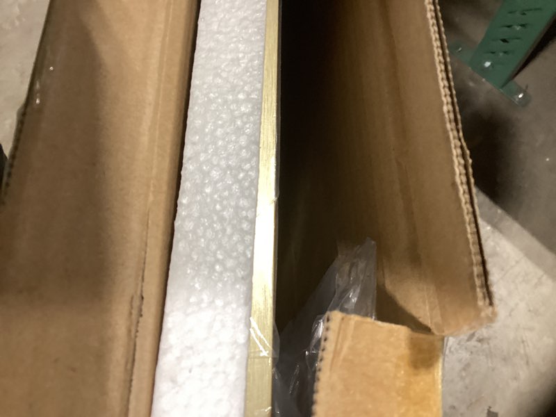 Condition photo showing New/Like New for delma bathroom mirror, black framed bathroom mirror for over sink, high-definition vanity mirror, versatile mirror for bathroom, hangs horizontally or vertically(30x20, gold) rect gold 30"l x 20"w