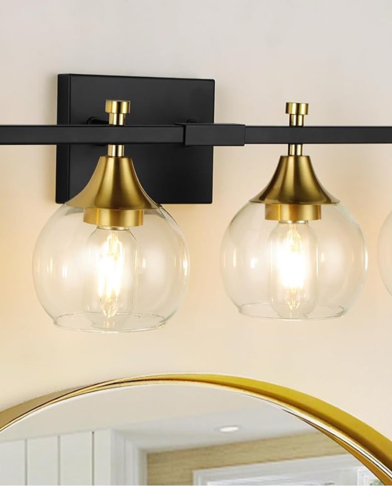 2 Light Bathroom Light Fixtures, Black and Gold Bathroom Vanity Light with Clear Glass Shade, Modern Bathroom Lights Over Mirror Wall Sconce, Vanity Lights for Bathroom(E26 Base) Black&gold 4-Lights