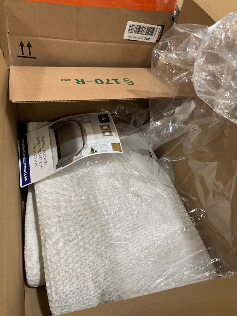 Condition photo showing As Is for 100% cotton blankets queen size for bed - waffle weave blankets for summer, lightweight and breathable soft woven blanket for spring, white, 90x90 inches (light grey, king (90" x 108")) king (90" x 108") light grey