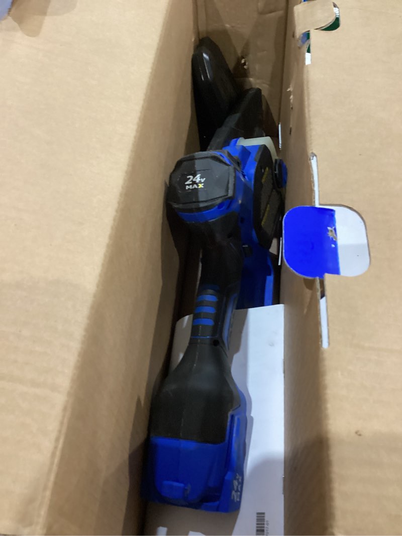 Condition photo showing As Is for kobalt 24-volt 6-in battery chainsaw battery not included charger not included
