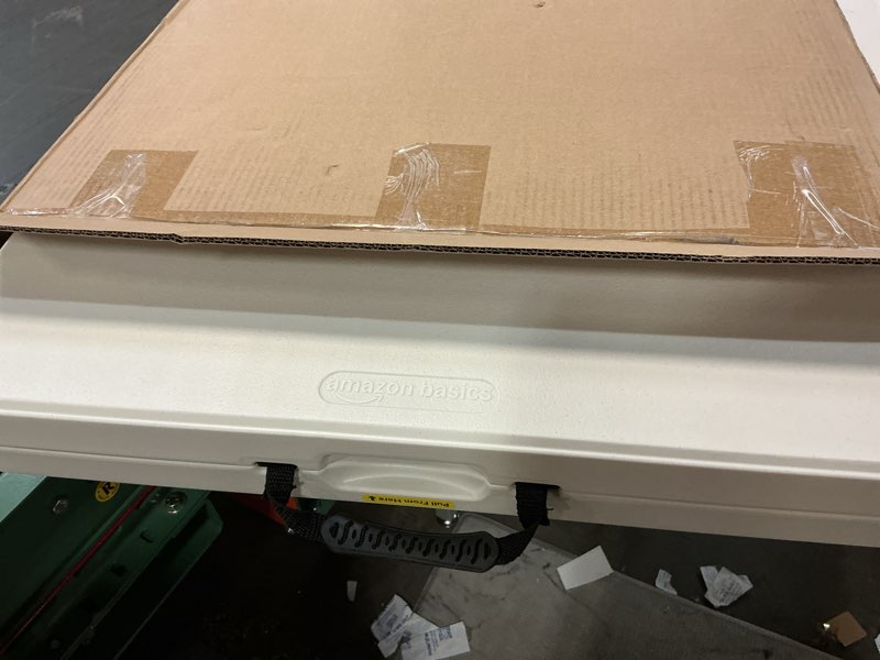 Condition photo showing Good Condition for amazon basics 4 foot rectangular folding dining table, 4 adjustable height settings with carrying handle, indoor & outdoor, white, 47.8 x 23.9 x 33.9 in