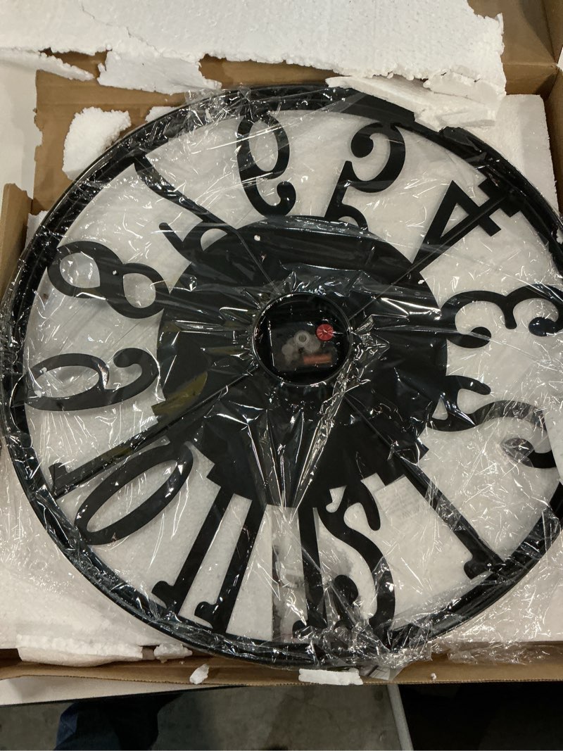 Condition photo showing Good Condition for LEIKE Large Wall Clocks,Silent,Non Ticking,Battery Operated Big Retro Round Modern Metal Wall Clock for Living Room, Bedroom,Dinning Room,Farmhouse,Office,Home Decor-20 Inch(Black-Arabic Number) 20 IN Black Metal-arabic Number