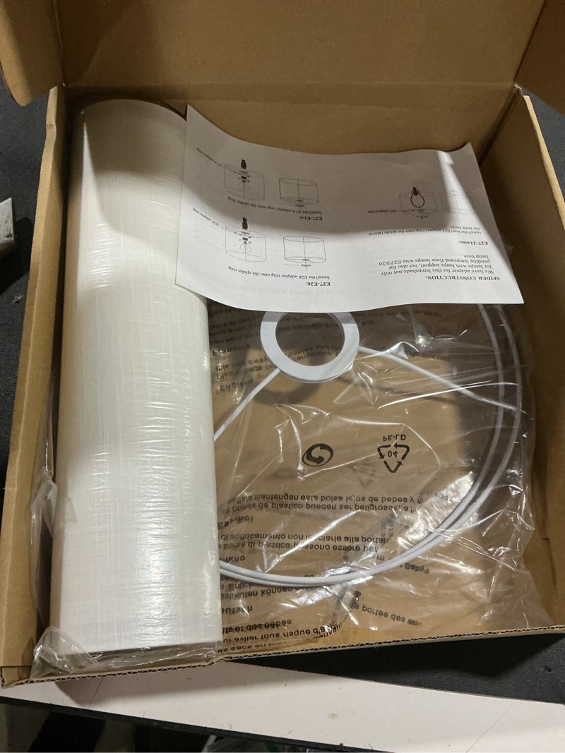Condition photo showing New/Like New for White Linen Tall Drum Lampshade, 11" Top x 11" Bottom x 12" High Lamp Shade, Lamp Shade Replacement for Table and Floor Lamps, Pendant Light?Handcrafted Lampshade?Easy Assembly