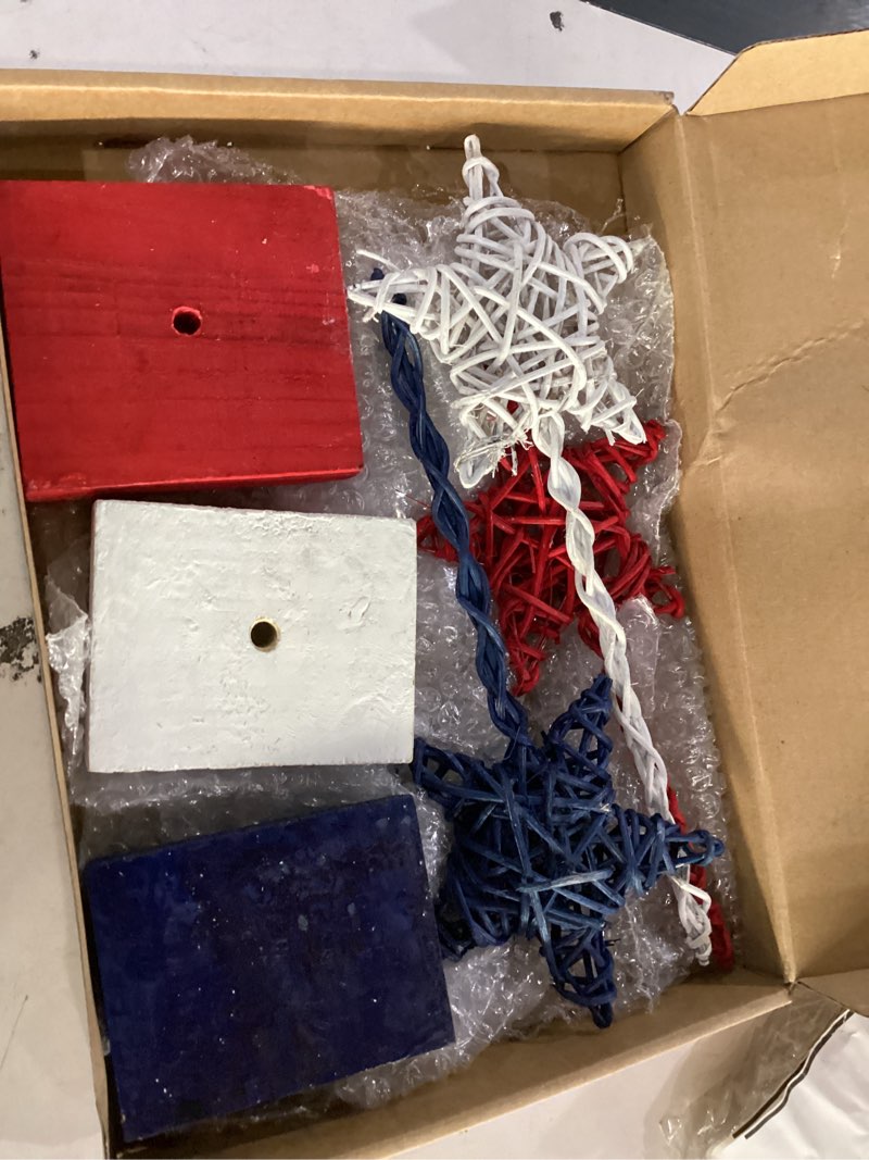 Condition photo showing Good Condition for yousoontic 3 pcs veterans table decorations rattan star set red white blue table decor patriotic america tiered tray decor veterans centerpieces for tabletop home independence day mantel office