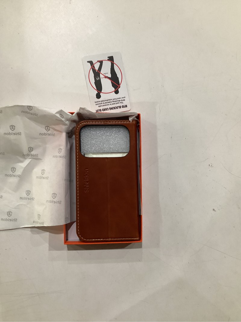 Condition photo showing Good Condition for shieldon genuine leather wallet case for iphone 17 pro 6.3" 2025 | flip cover | magnetic closure | rfid blocking credit card holder | kickstand | shockproof phone cover | retro brown