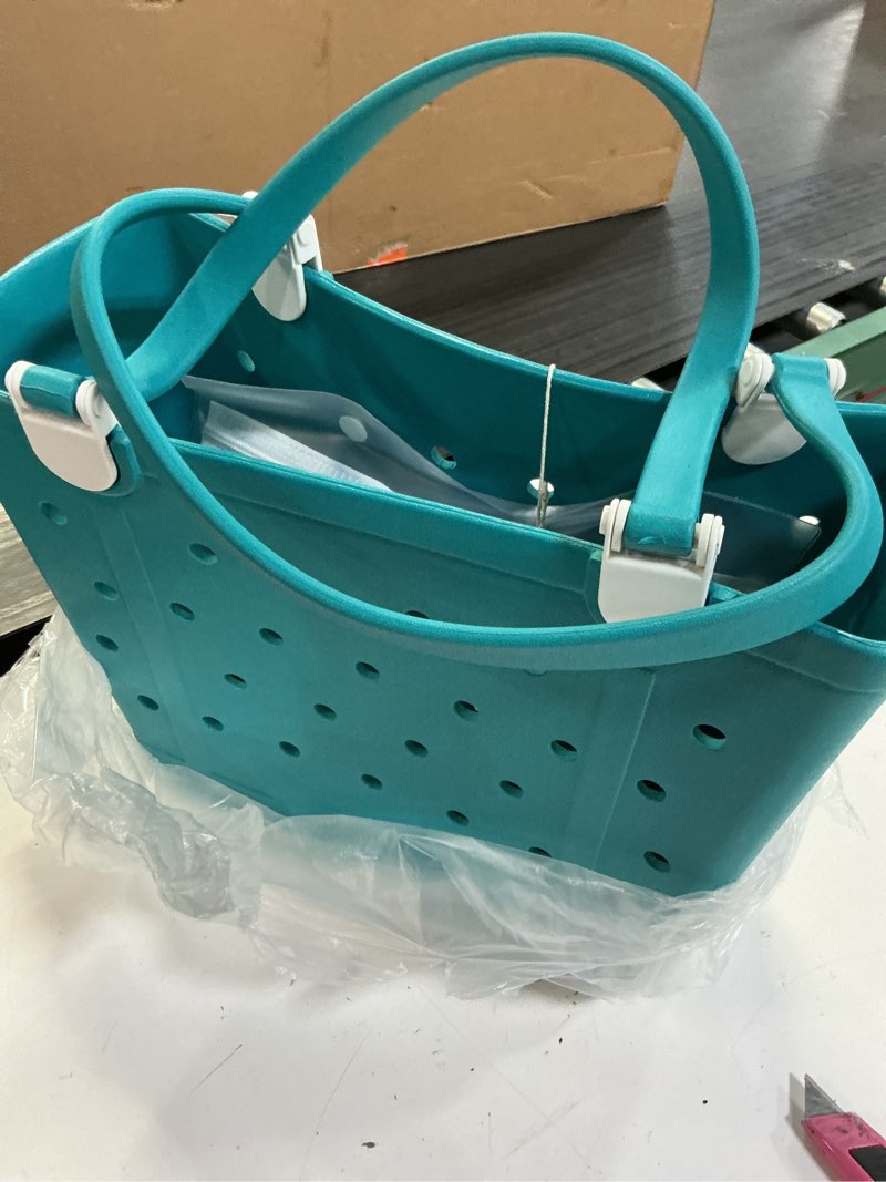Condition photo showing Good Condition for juyeesm medium beach bag, waterproof rubber beach bag, washable open tote bag durable tote travel bags for outdoor sport lake green medium(14.5*12.8*6in)