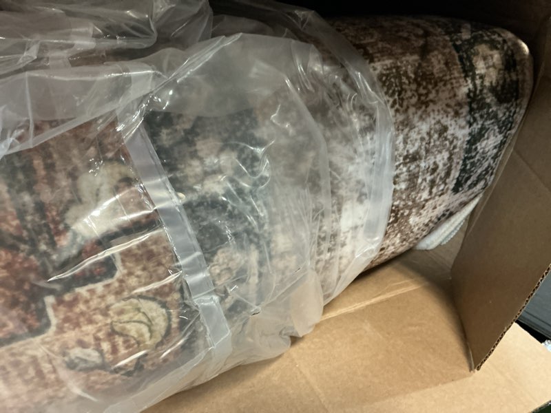 Condition photo showing Good Condition for releany area rugs 7'x9' washable non-slip, floral vintage distress print pattern medallion carpet for living room bedroom dining room, brick red rust neutral brown burnt orange green brick/brown/green 7' x 9' (rectangular)