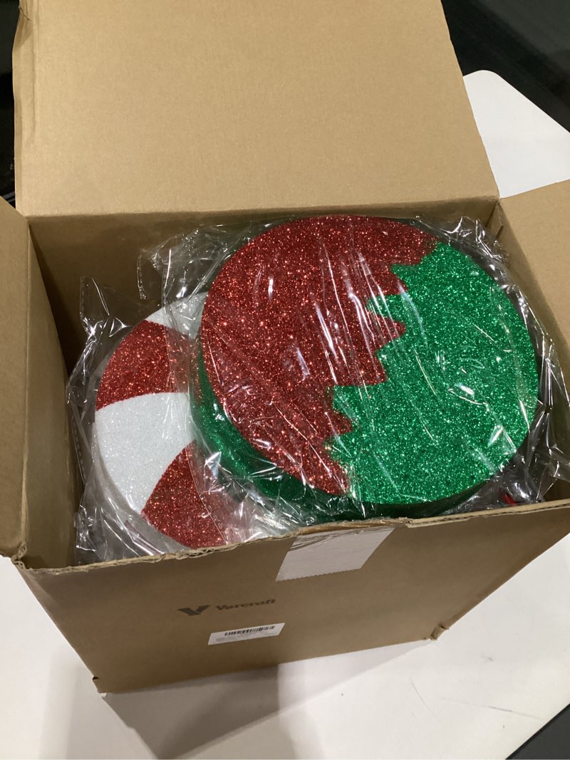 Condition photo showing Good Condition for 12 Pcs 15.75'' Large Glitter Candy Christmas Decorations Giant Lollipop Candy Decorations with Sticks Red and White Peppermint Xmas Decor for Christmas Tree Ornaments Holiday, 6 Styles 12 Classic, SIMILAR TO PHOTOS, NOT EXACT