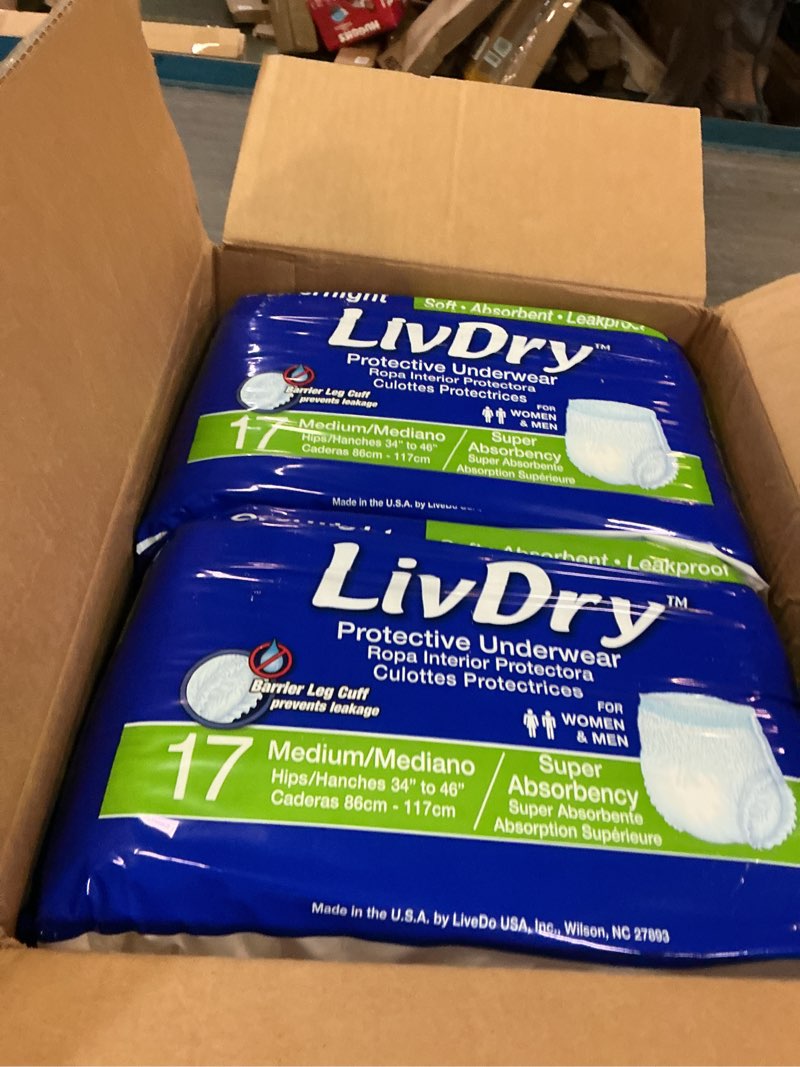 Condition photo showing Brand New for LivDry Overnight Adult Diapers for Women and Men  Incontinence Underwear ( 4 bags Medium  17-Pack)