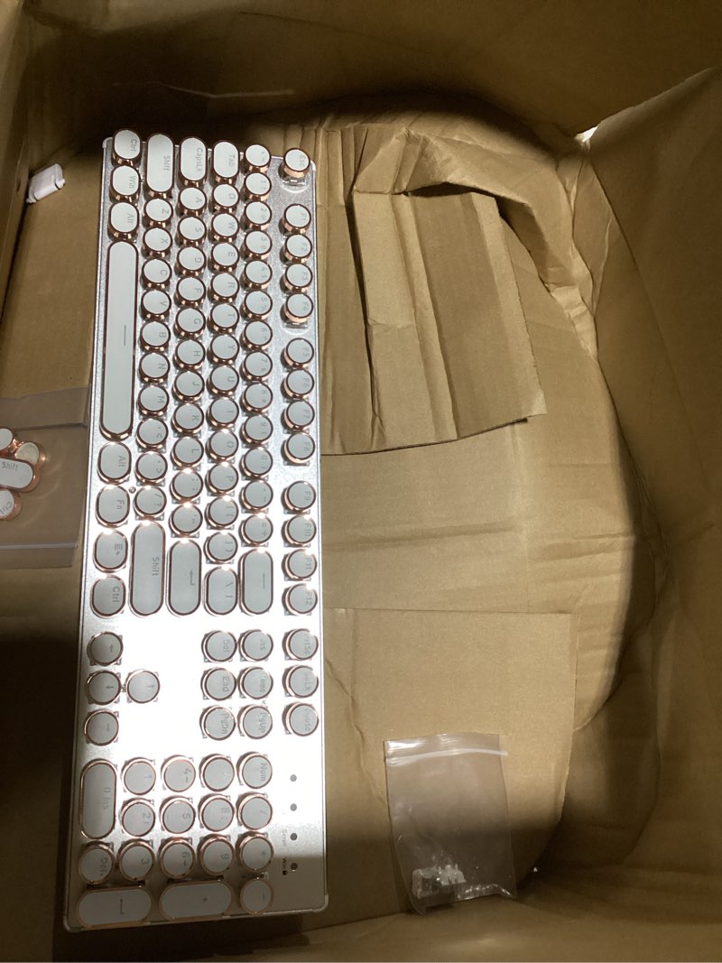 Condition photo showing Good Condition for yunzii ql108 typewriter style mechanical gaming keyboard,full size hot swappable rgb backlit keyboards,metal panel retro punk round keycaps,usb wired computer keyboard (silver, onyx gray switch) silver onyx gray switch
