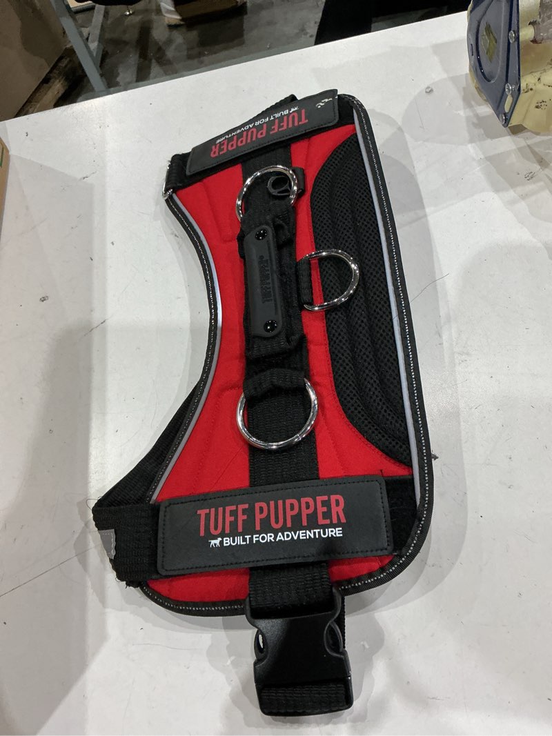 Condition photo showing As Is for size xxl, tuff pupper fast fit harness for large dogs | no pull no choke, escape-proof | rugged padded breathable vest | traffic control handle | 3 leash clips | reflective trim | easy on off 