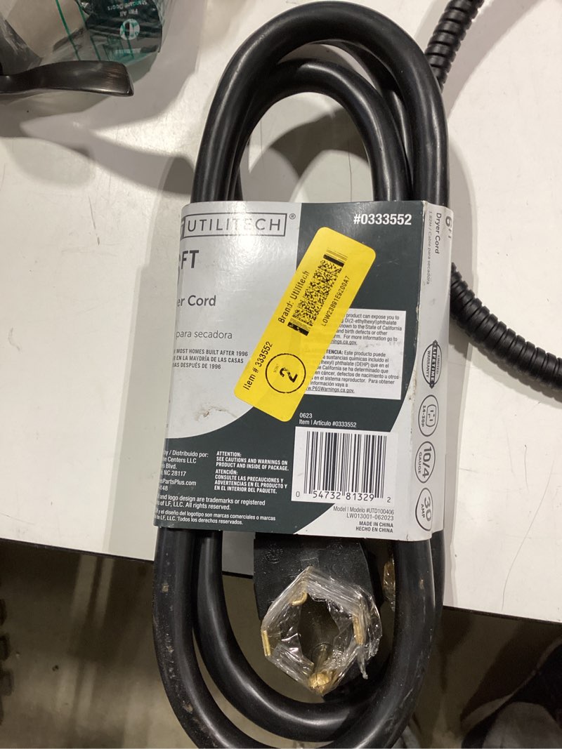 Condition photo showing Good Condition for utilitech 6-ft 30 -amp 4 -prong black dryer appliance power cord