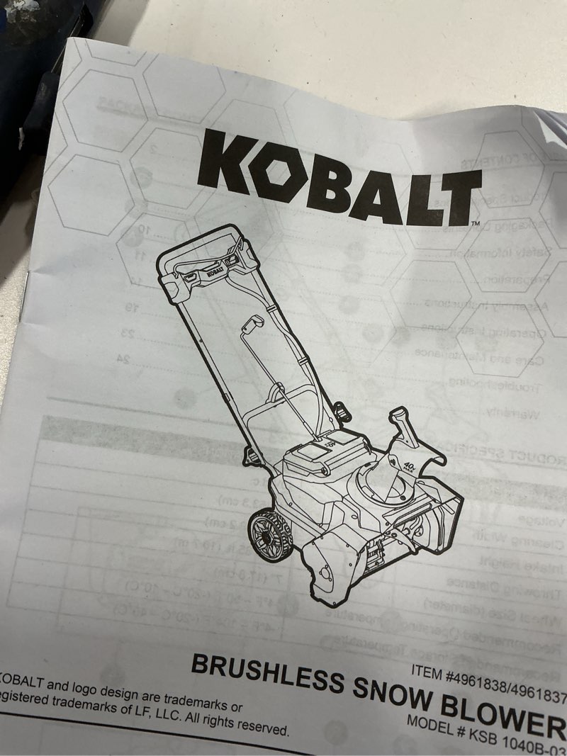 Condition photo showing Good Condition for Kobalt 40V Snow Blower Bare (tool only)