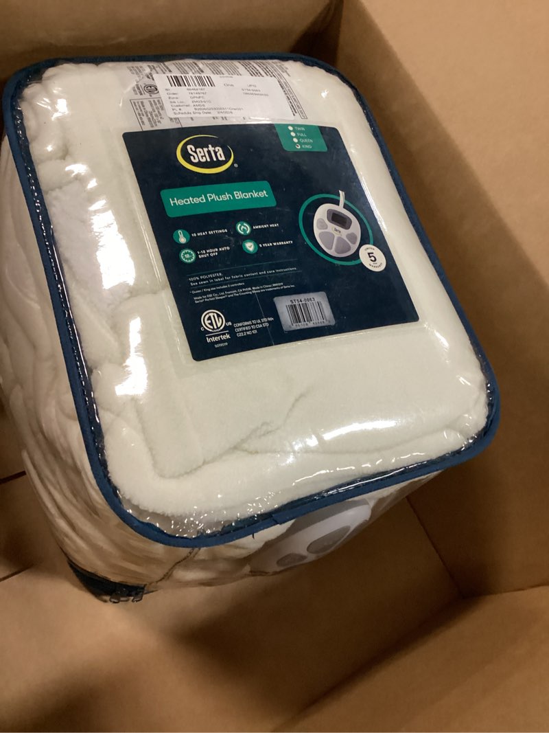 Condition photo showing Good Condition for Serta Heated Blanket - Reversible Fleece to Sherpa Electric Blanket, Fast Heating, Auto Shut Off Timer, Low EMF, Multi Heat Setting, ETL Certified, Machine Washable, Ivory King 90"x 100"