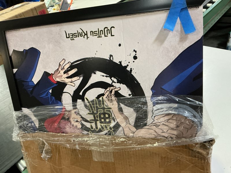 Condition photo showing As Is for jujutsu kaisen - group key visual wall poster, 22.4l" x 14.7w", black framed version black framed version 22.4"l x 14.7"w