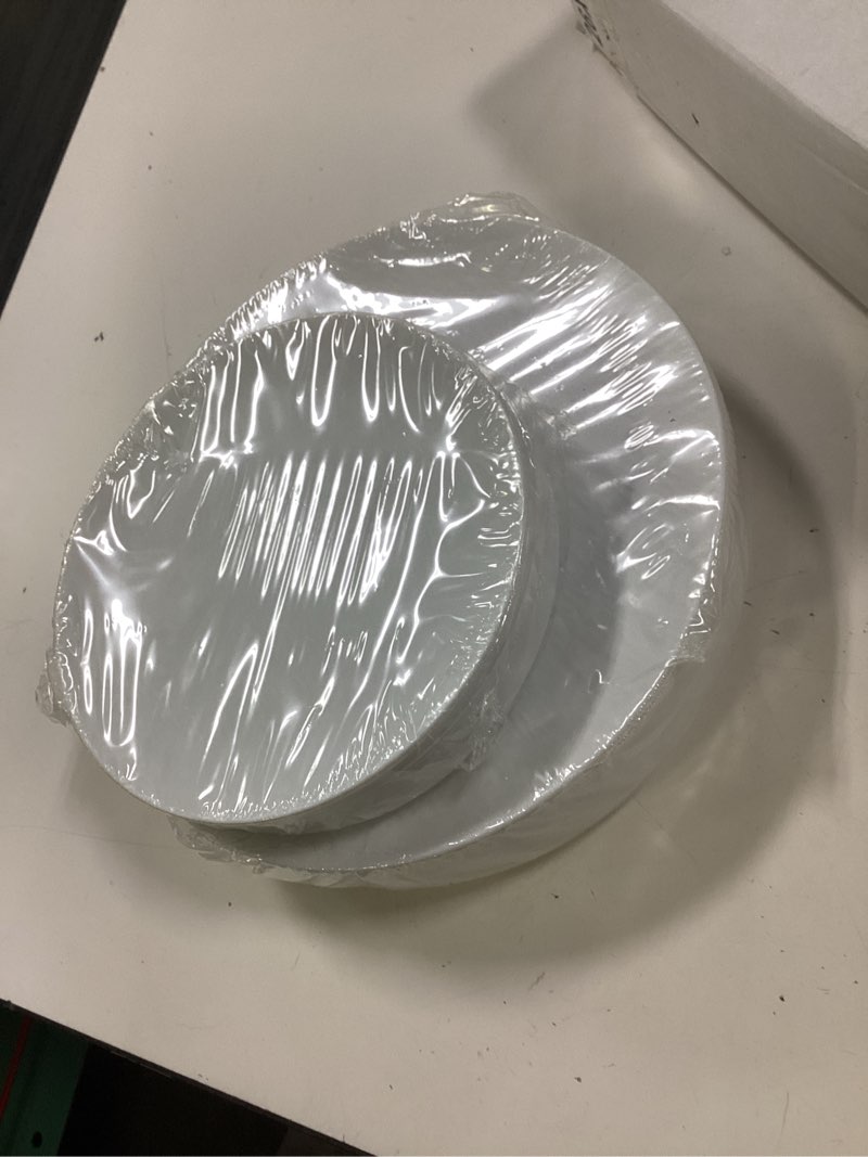 Condition photo showing New/Like New for wonderful 32pcs white plastic plates reusable unbreakable dinnerware set dishes set dishwasher safe outdoor plates includes:16 dinner 10" and 16 dessert plate 7.3" ideal for wedding/mothers day