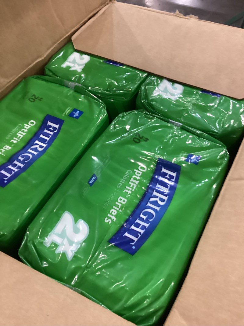 Condition photo showing New/Like New for FitRight Ultra Adult Diapers, Disposable Incontinence Briefs with Tabs, Heavy Absorbency, XX-Large, 60"-69", 4 packs of 20 (80 total) XX-Large 80