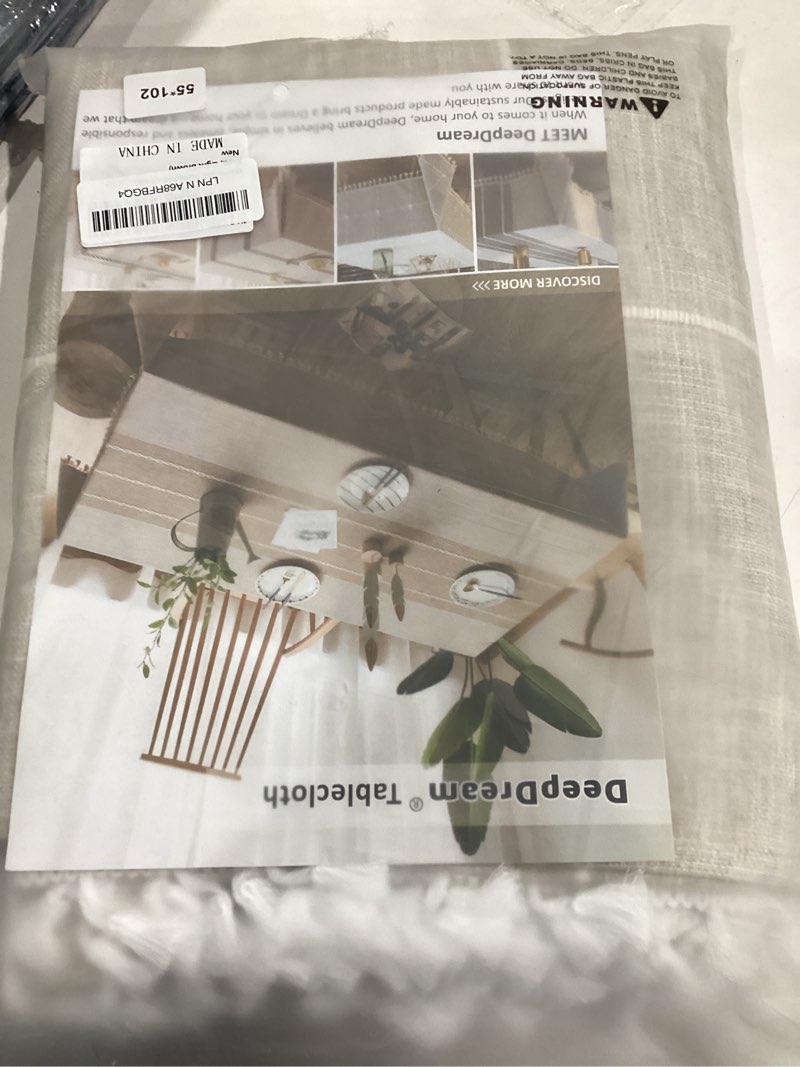Condition photo showing Good Condition for Deep Dream Tablecloths, Embroidered Waterproof Table Cloth Cotton Linen Wrinkle Free Anti-Fading Table Cover Decoration for Kitchen Dinning Party Christmas, 55 x 102 Inch - Light Brown Light Brown 102" x 55" (Rectangular)