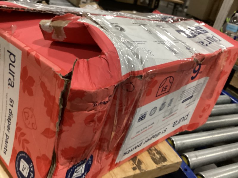Condition photo showing New/Like New for pura hypoallergenic diaper pants size 6 (33+ lbs) overnight, up to 12 hours leak protection, suitable for sensitive skin, totally chlorine free, soft organic cotton, 3 packs of 17 (51 pull up pants) size 6 (51 diaper pants)