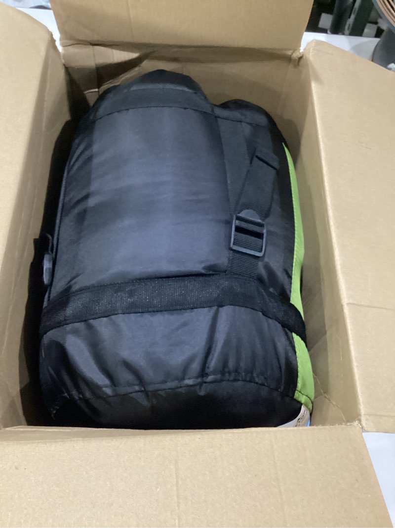 Condition photo showing Good Condition for teton leef lightweight mummy sleeping bag for camping, hiking, backpacking; cold weather option, compression sack included 0f regular moss/sky