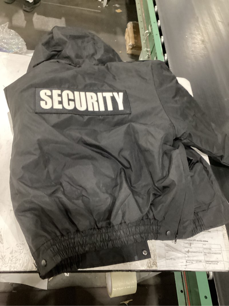 Condition photo showing Good Condition for first class 100% nylon oxford all season deluxe plain and security bomber jacket small black/white security id