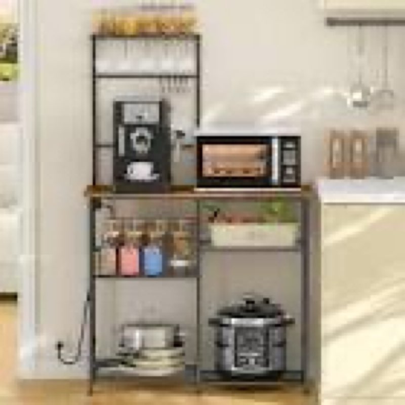 3ingseagulls 4-tier bakers rack with power outlet, 33 inch kitchen microwave stand with 6 s-shaped h