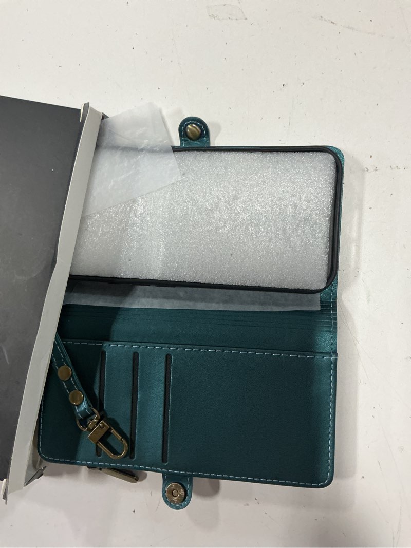 Condition photo showing Good Condition for defencase for iphone 17 pro wallet case with rfid card holder, blue green | durable soft pu leather, with zipper pocket, wrist strap, fashion snap flip phone cases cover with stand for women and men