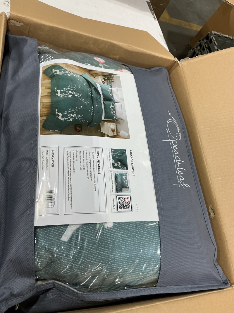 Condition photo showing Good Condition for djy comforter set queen size,3 pieces bed in a bag queen botanical comforters with sheets elegant plants print soft microfiber reversible complete bedding sets for all season green  and white queen