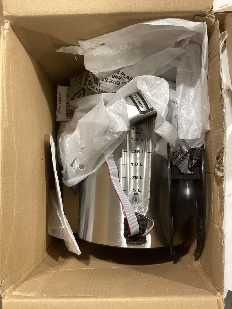 Condition photo showing As Is for (Broken) Cuisinart PerfecTemp 1.7-Liter Electric Kettle, Cordless Electric Tea Kettle, 1500W for Fast Heat-Up, 6 Preset Temperatures, 30-Minute Keep Warm, Stay Cool Nonslip Handle, CPK-17P1 Stainless Steel PerfecTemp