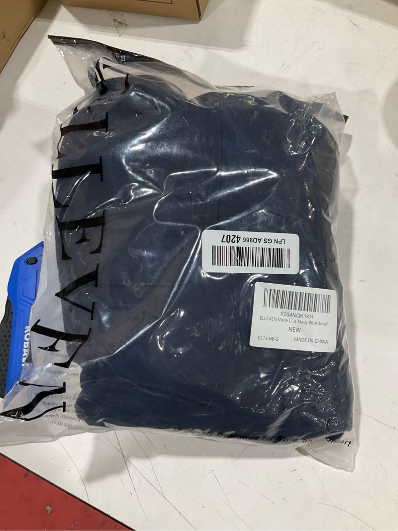 Condition photo showing Good Condition for elleven women's y2k wide leg sweatpants - high elastic waist baggy pants with pockets & adjustable ankle drawstring cuffs small navy blue