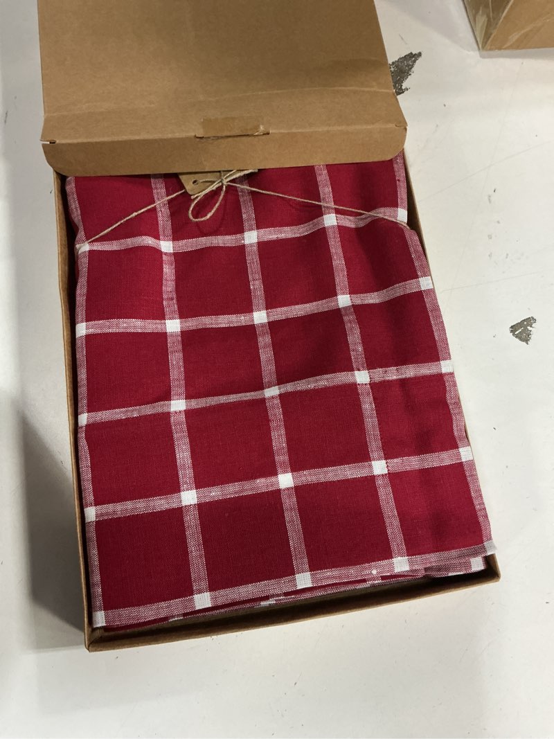 Condition photo showing New/Like New for Solino Home Linen Plaid Tablecloth 60 x 90 Inch - 100% Pure Linen Windowpane Red Table Cloth for Rectangle Tables - Machine Washable Tablecloth for Valentines Red 90" x 60" (Rectangular)