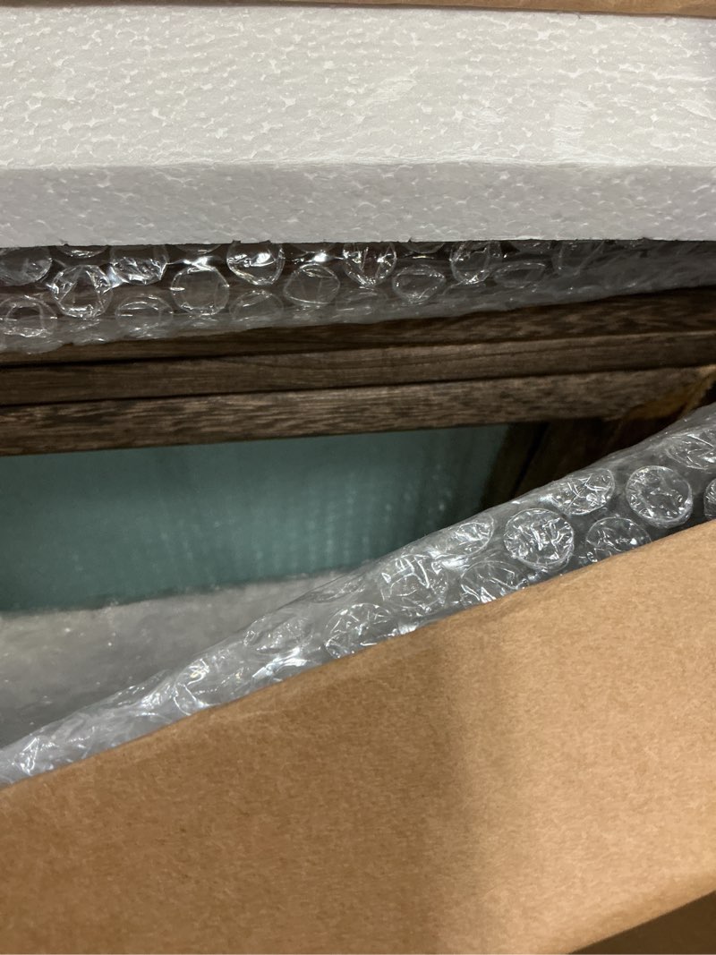 Condition photo showing New/Like New for YOSHOOT Hand-Made Wooden Spliced Wall Mirror for Bathroom, Rustic Farmhouse Vanity Mirror, Décor Wall Art, Solid Wood Frame, Vertical or Horizontal Hanging 32"L x 24"W Spliced Brown