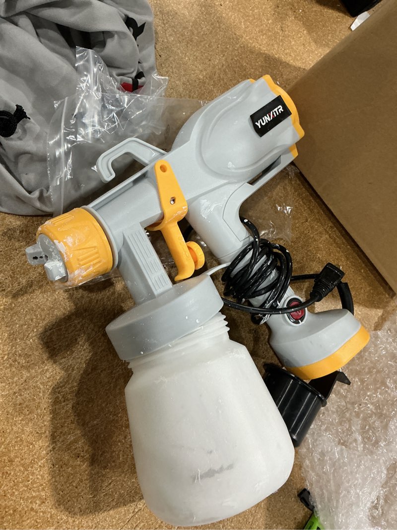 Condition photo showing As Is for hvlp paint sprayer - ultra lightweight & low spray paint gun with 5 nozzles & 3 patterns for furniture, cabinets, fences, perfect for diy home improvement & outdoor projects (light gray) cx69-light gray