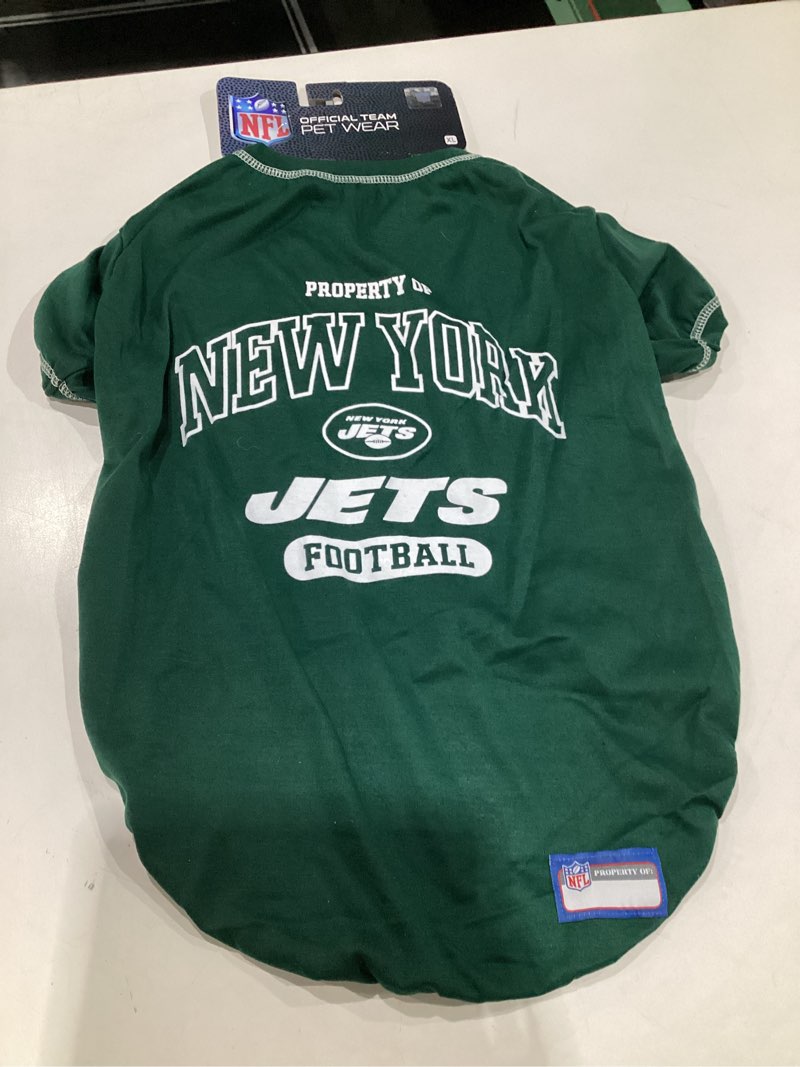 Condition photo showing As Is for NFL New York Jets Dog T-shirt X-Large. - Licensed Shirt for Pets Team Colored with Team Logos- Premium Stretchable Materials for the comfort of your Dog & Cat X-Large New York Jets