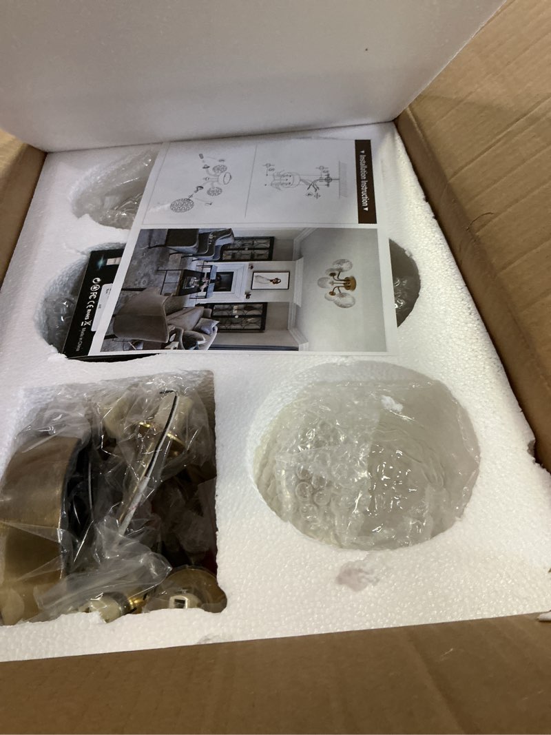 Condition photo showing Good Condition for sputnik semi flush mount ceiling light mid century modern gold ceiling light 5 lights clear glass globe chandelier for bedroom kitchen entryway closet gold-5 light