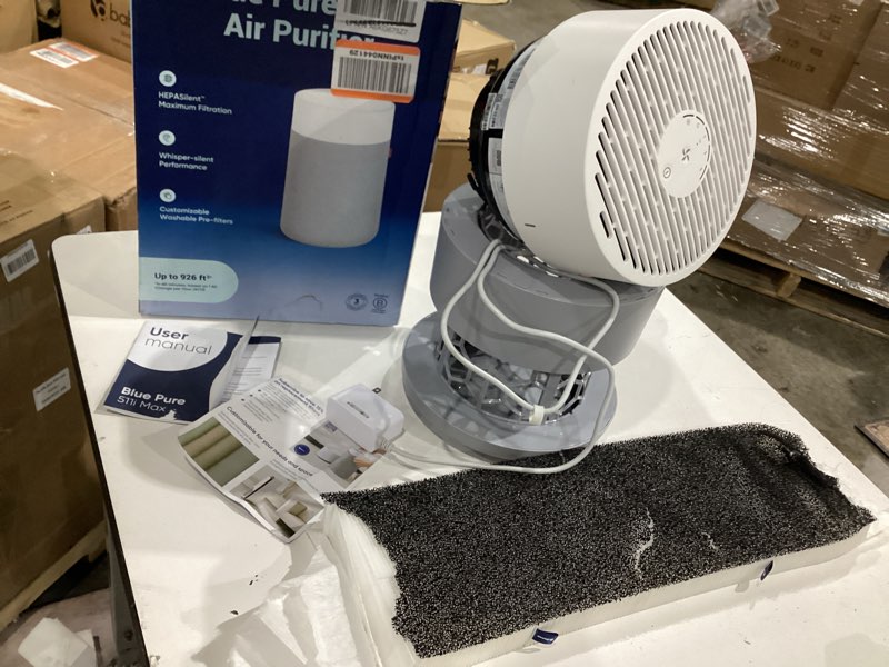 Condition photo showing As Is for blueair - blue pure 511i max 926 sq ft hepasilent small room bedroom air purifier - white/gray