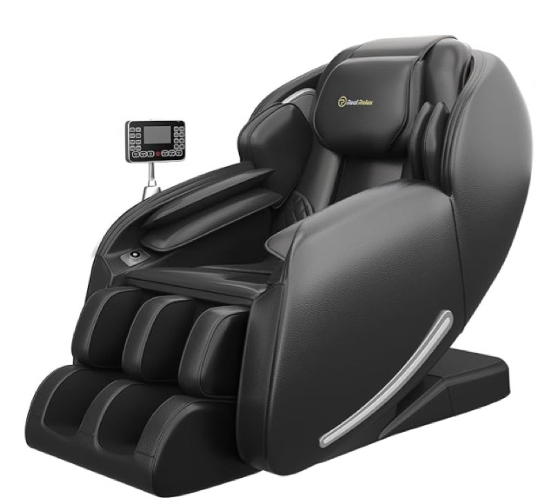 real relax 2025 massage chair full body, zero gravity sl-track shiatsu massage recliner with heat, app control, child lock, body scan bluetooth foot roller, favor 06, all black