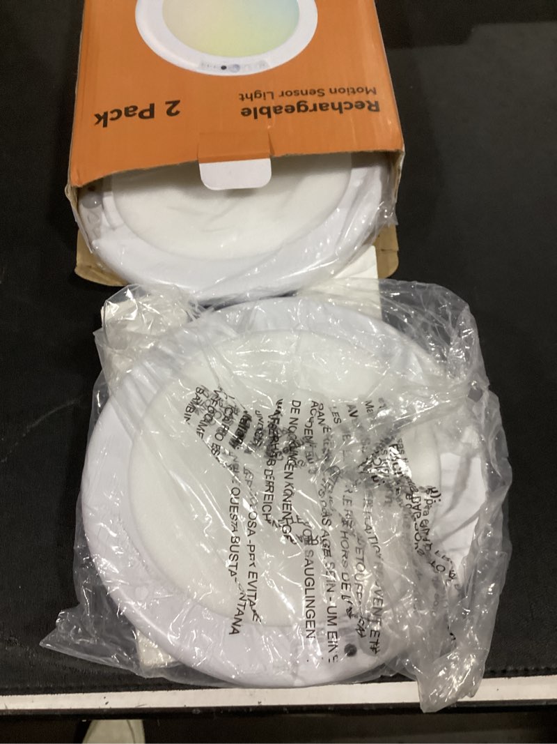 Condition photo showing Good Condition for 2 Pack Rechargeable Motion Sensor Ceiling Light with Remote - Magnetic Wireless Ceiling Light Battery Powered for Closet Shower Stairs Shed Hallway ect 2 Pack 3 Colour Temperatures