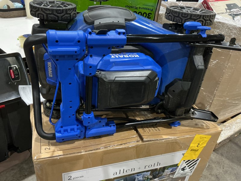 Condition photo showing As Is for kobalt gen4 40-volt, 20-in self propelled battery walk mower with (1) 6 ah battery included