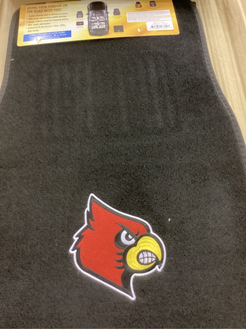 Condition photo showing New/Like New for FANMATS 17602 Louisville 2-Piece Embroidered Car Mat Team Color One Size