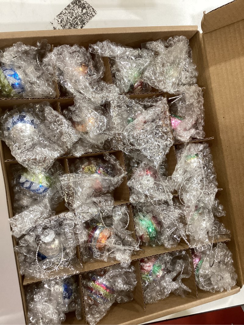 Condition photo showing Good Condition for 20 Pcs 1.2 inch Half Reflector Half Rounds Christmas Glass Ball Confetti Style Ball Ornaments Christmas Colorful Glass Ornaments for Home Xmas Tree Wedding Holiday Party Decor