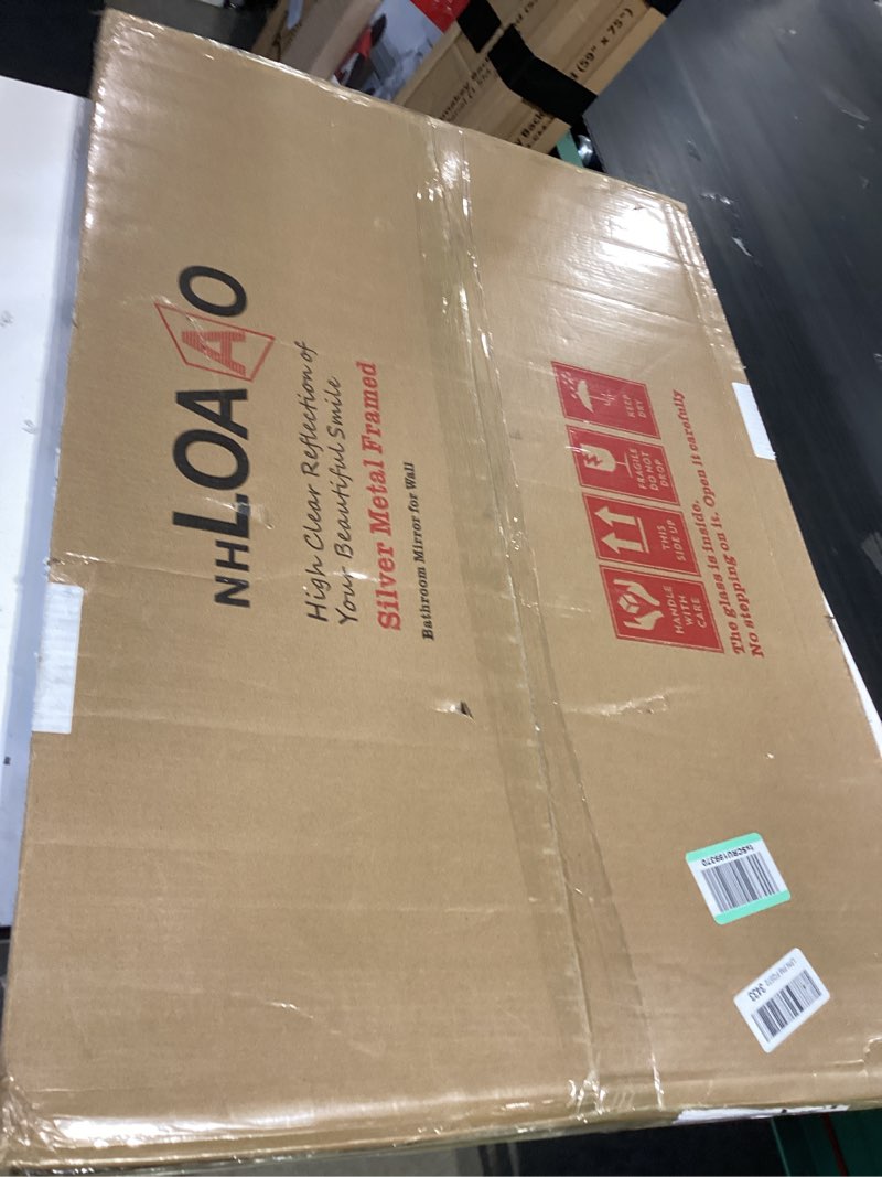 Condition photo showing New/Like New for loaao 24x36 inch brushed nickel bathroom mirror, rounded rectangle silver metal frame mirror, brushe