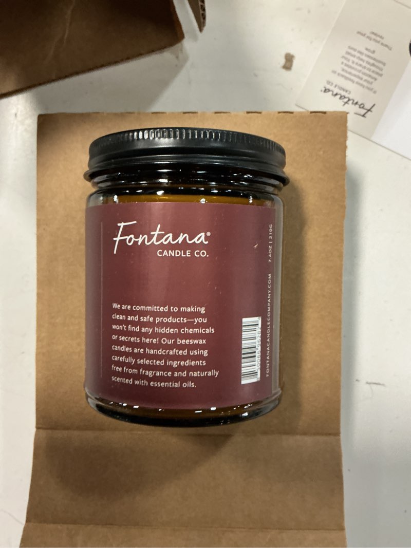 Condition photo showing Good Condition for fontana candle co wood wick beeswax jar candle, warm flannel – made safe with coconut oil & pure essential oils – 35+ hrs clean burn, long lasting and non-toxic candles for home & room décor